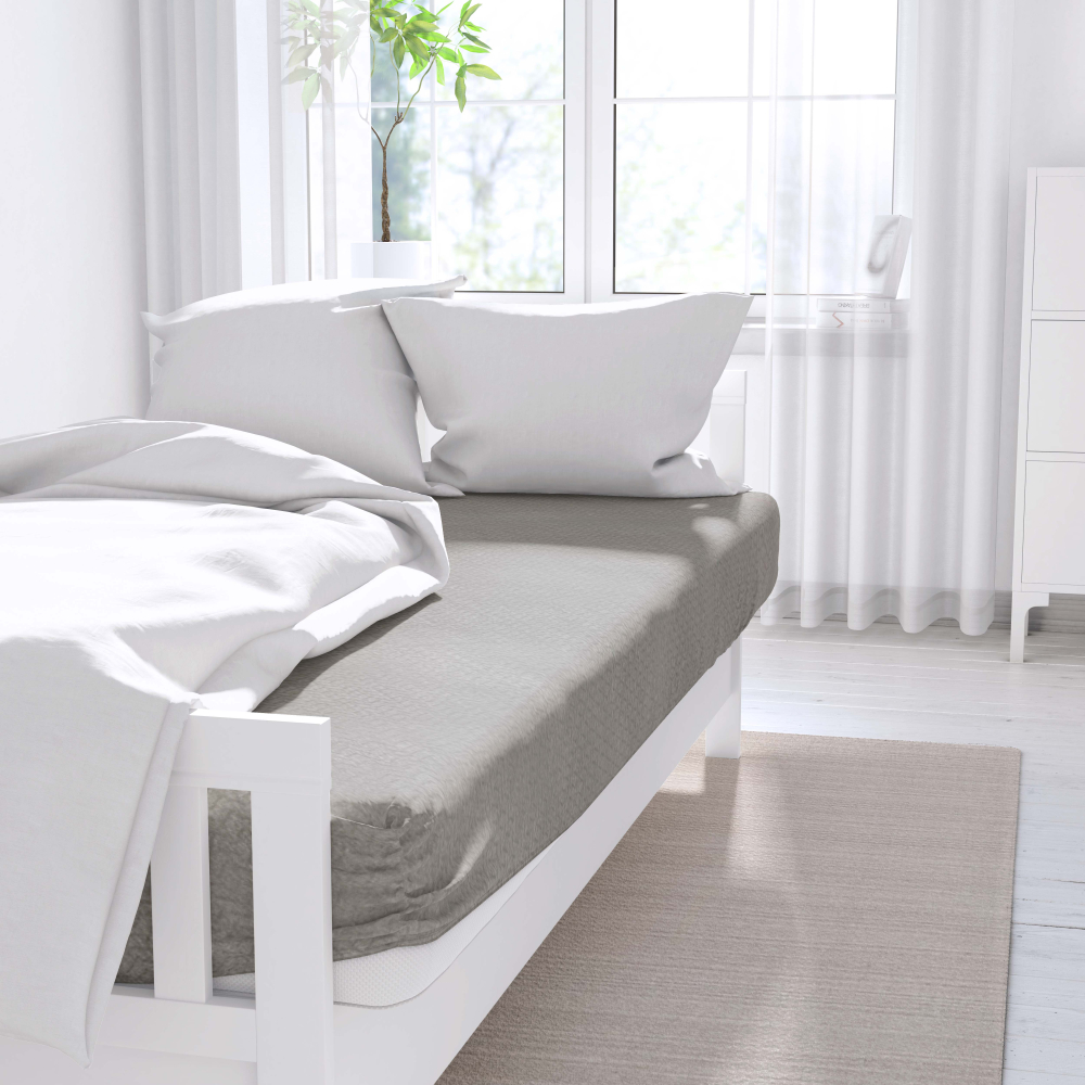 Satin Bed Sheet „Amuza“, 200x230 cm. Soft bedsheet in natural tones for a cozy bedroom.