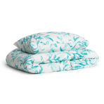Cotton seersucker bedding set „Ceylon“. Bedding sets with plants, 140x200 cm, 160x200 cm. Bedding set with a turquoise botanical pattern.