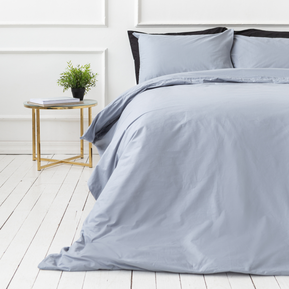 Percale Bedding Set „Shale Grey Percale“. Bedding sets 155x200, 140x200 cm, 150x200 cm, 160x200 cm, 180x200 cm, 200x200 cm, 200x220 cm, 220x240 cm. Smooth and minimalist bedding set in grey tones.