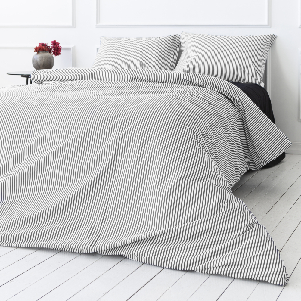 Bedding Set „Grey stripe“. Patterned bedding sets, 140x200 cm, 200x200 cm