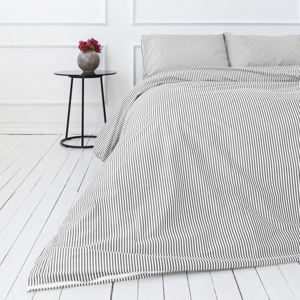 Bedding Set „Grey stripe“. Patterned bedding sets, 140x200 cm, 200x200 cm
