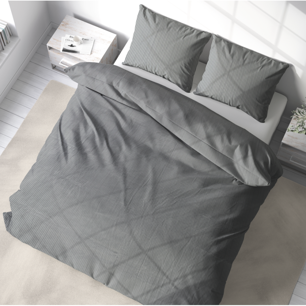 Premium Sateen Bedding Set „Grey stripe 3 mm“. Satin bedding sets, 200x220 cm