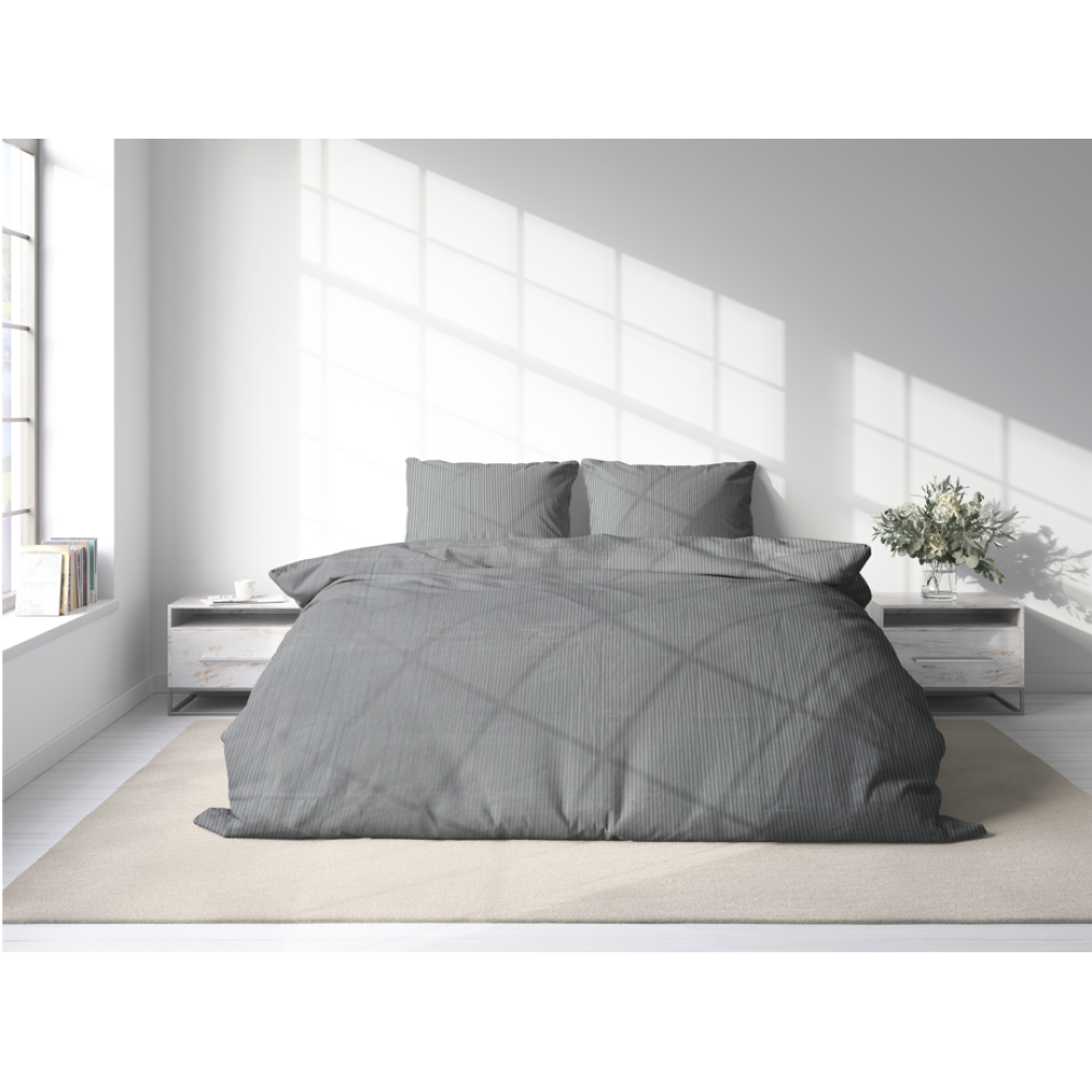 Premium Sateen Bedding Set „Grey stripe 3 mm“. Satin bedding sets, 200x220 cm