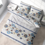 Bedding Set „Blue folk“. Bedding sets with plants, 140x200 cm, 160x200 cm, 200x200 cm, 200x220 cm. Floral bedding set for an elegant bedroom