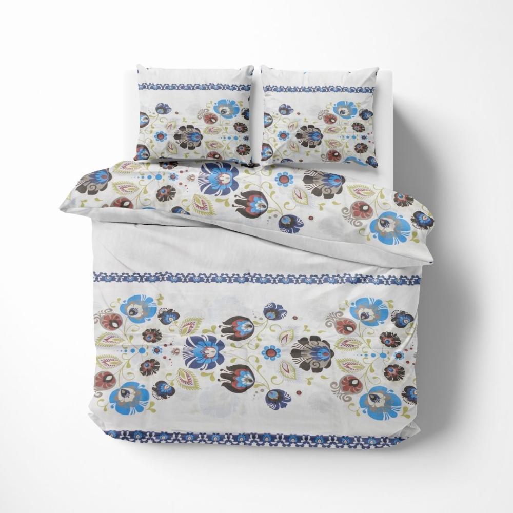 Bedding Set „Blue folk“. Bedding sets with plants, 140x200 cm, 160x200 cm, 200x200 cm, 200x220 cm