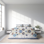 Bedding Set „Blue folk“. Bedding sets with plants, 140x200 cm, 160x200 cm, 200x200 cm, 200x220 cm. Classic-style bedding with decorative pillowcases