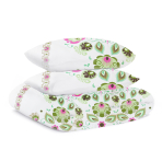 Bedding Set „Red folk“. Bedding sets 135x200, 140x200 cm, 200x200 cm, 200x220 cm. White bedding set with green and pink floral patterns