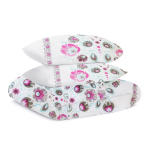 Bedding Set „Folk“. Bedding sets 135x200, 140x200 cm, 200x200 cm, 200x220 cm. White bedding set with pink and purple floral designs