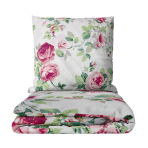 Bedding Set „Asami“. Bedding sets 200x220, 180x200 cm. White bedding set with pink floral pattern
