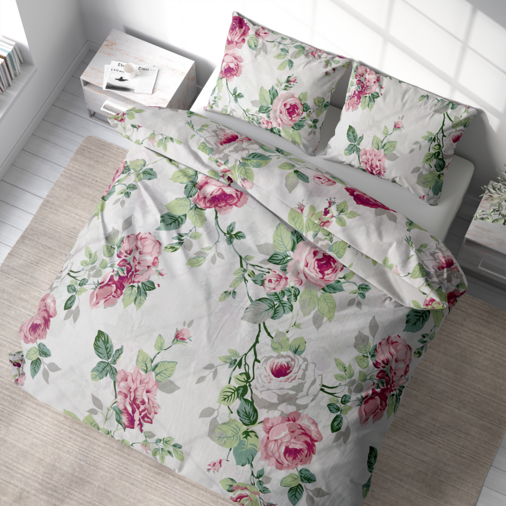 Bedding Set „Asami“. Bedding sets 200x220, 180x200 cm. Feminine bedding design with leaves and blossoms