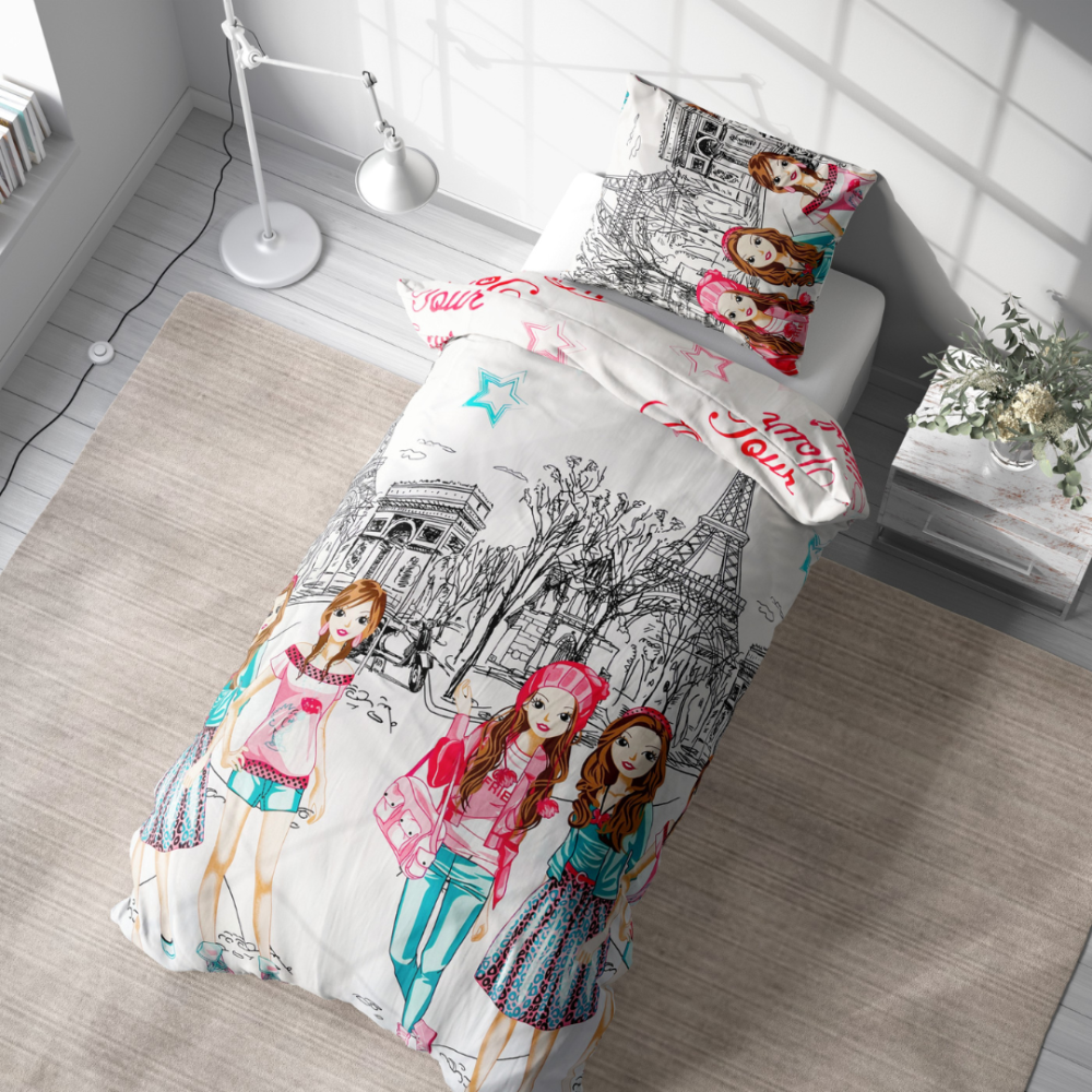 Children’s Bedding Set „Eiffel blue”. Kids bedding, 140x200 cm, 150x200 cm