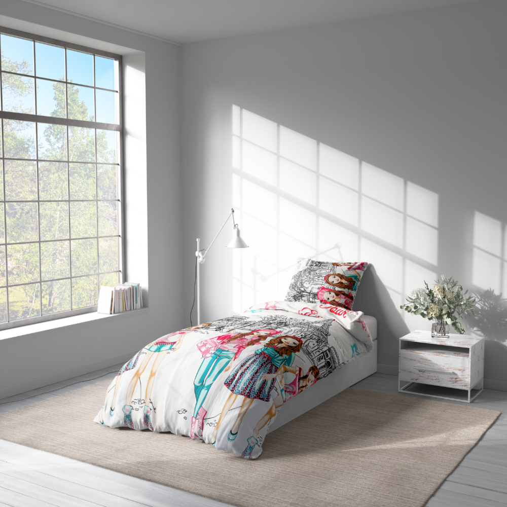 Children’s Bedding Set „Eiffel blue”. Kids bedding, 140x200 cm, 150x200 cm