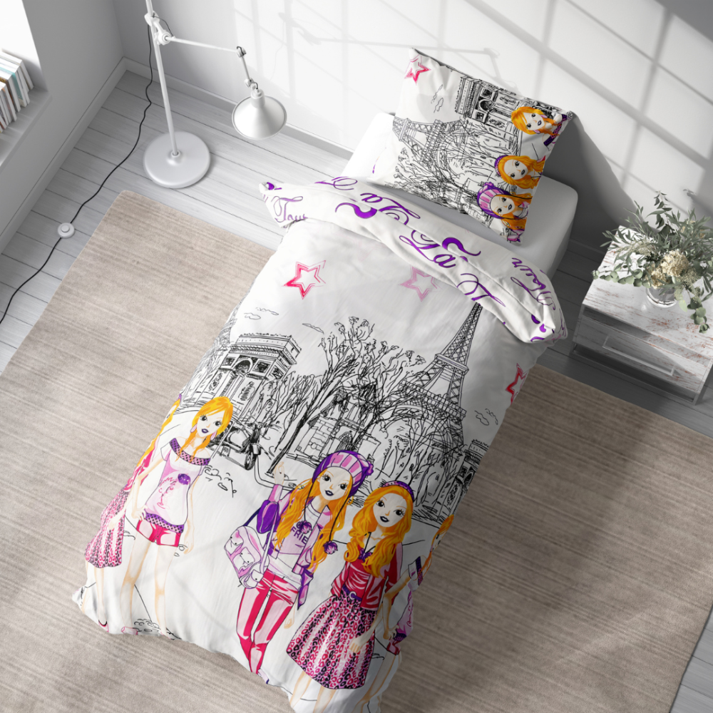 Children’s Bedding Set „Eiffel violet”. Patterned bedding sets, 140x200 cm