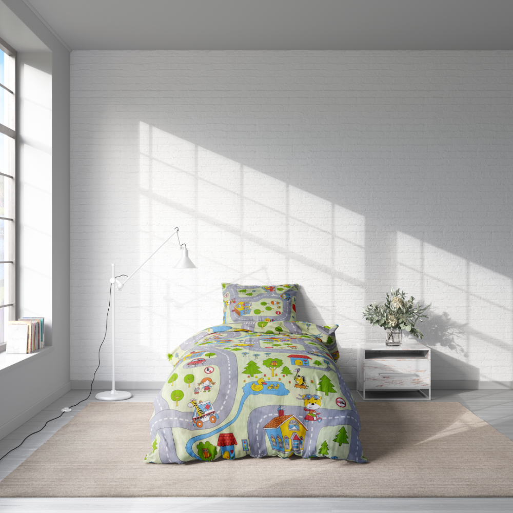 Children’s Bedding Set „Fun city”. Baby bedding, 90x120 cm, 100x135 cm, 100x140 cm, 110x140 cm, 140x200 cm, 150x200 cm