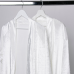 Bathrobe „Banrobo“, S/M, M/L. Short white satin robe with a glossy finish Bathrobe „Banrobo“, S/M, M/L. Short white satin robe with a glossy finish
