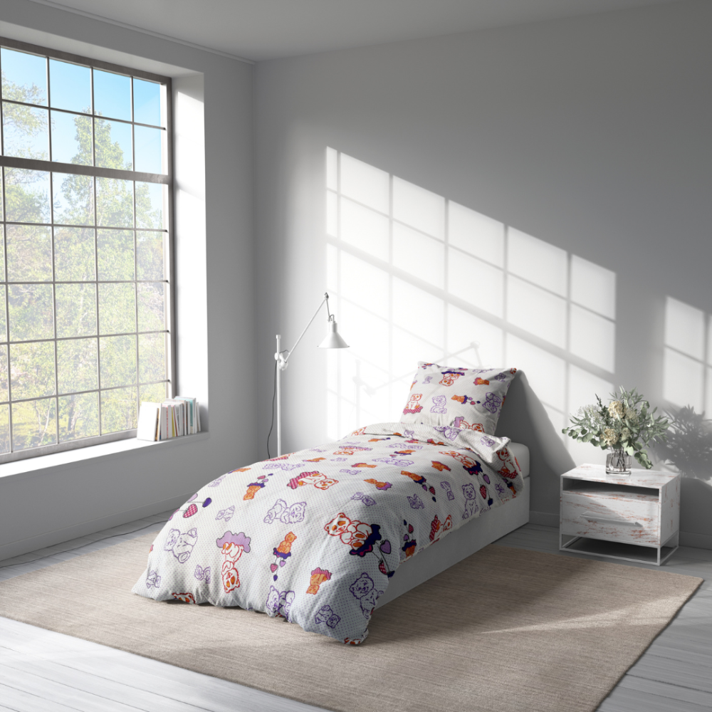 Children’s Bedding Set „Violet bears”. Kids bedding, 140x200 cm
