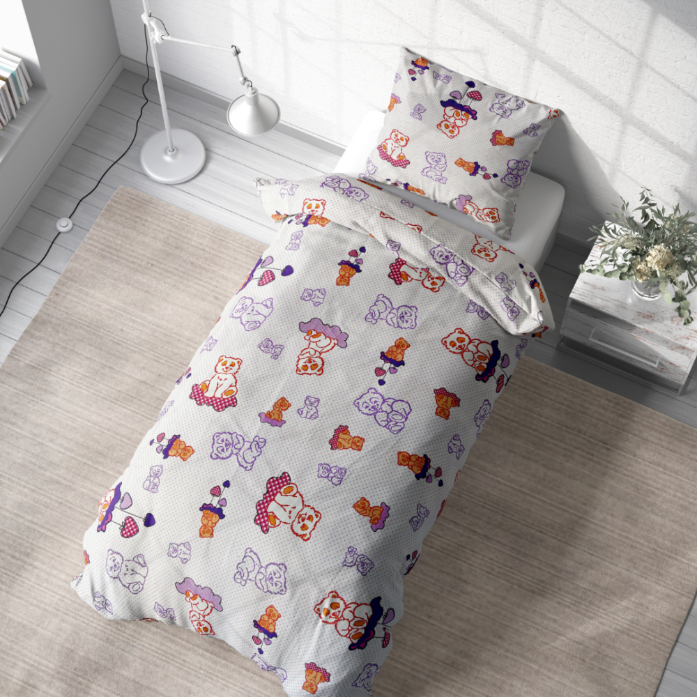 Children’s Bedding Set „Violet bears”. Kids bedding, 140x200 cm