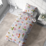 Children’s Bedding Set „Rose bears”. Kids bedding, 140x200 cm. Cheerful bedding set with colorful squares and cartoon bears.