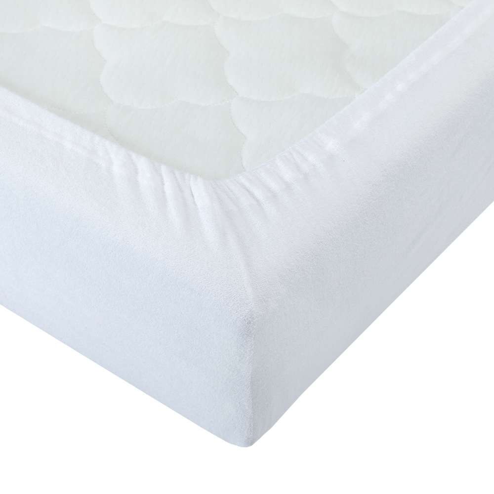 Terry fitted sheet „White Terry sheet“. Fitted sheets 160x200, 90x200 cm, 160x200 cm, 180x200 cm. Luxuriously soft white terry fitted sheet, adding a fresh and fluffy touch to your bedding essentials.