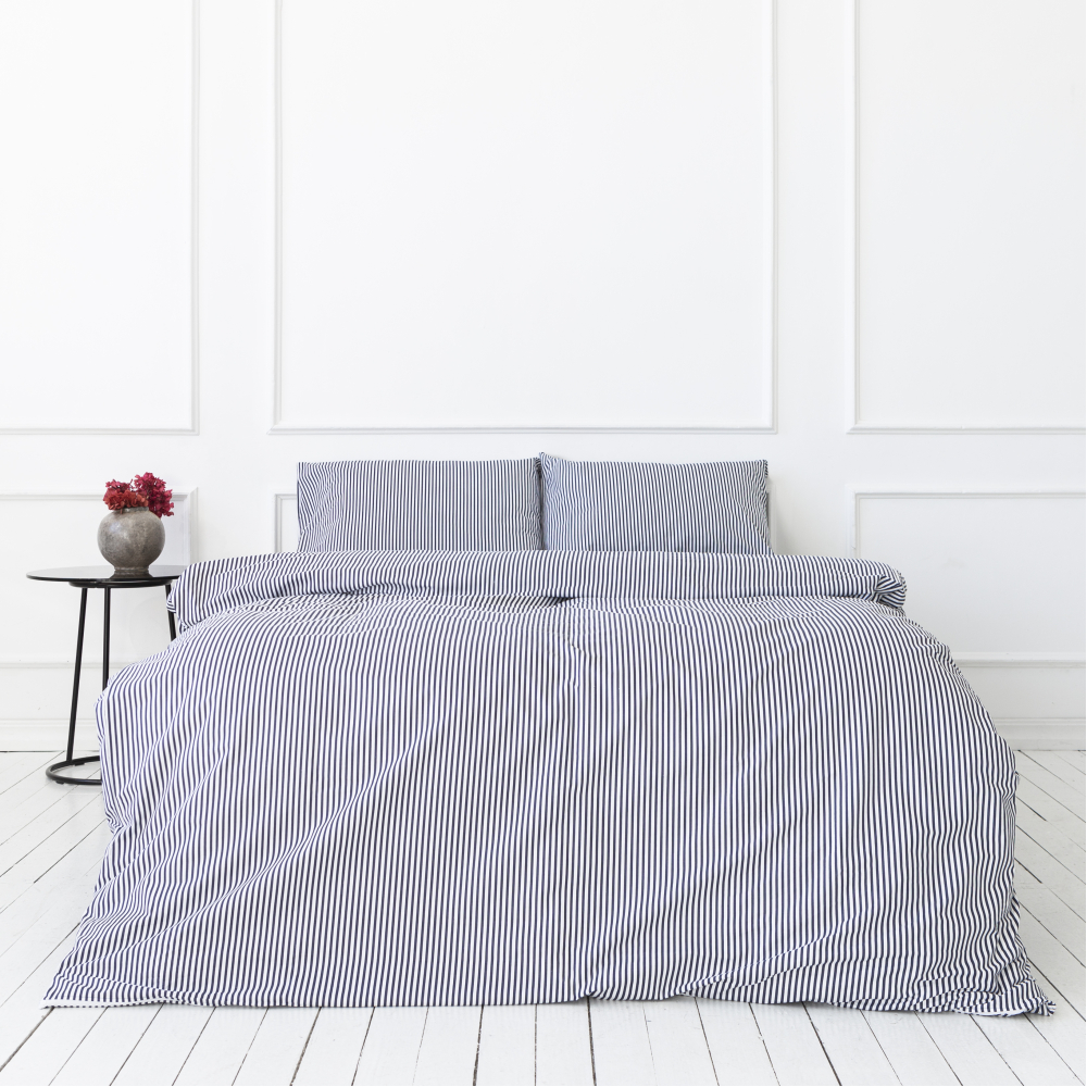 Bedding Set „Blue stripes“. Blue bedding sets, 140x200 cm, 160x200 cm, 200x200 cm
