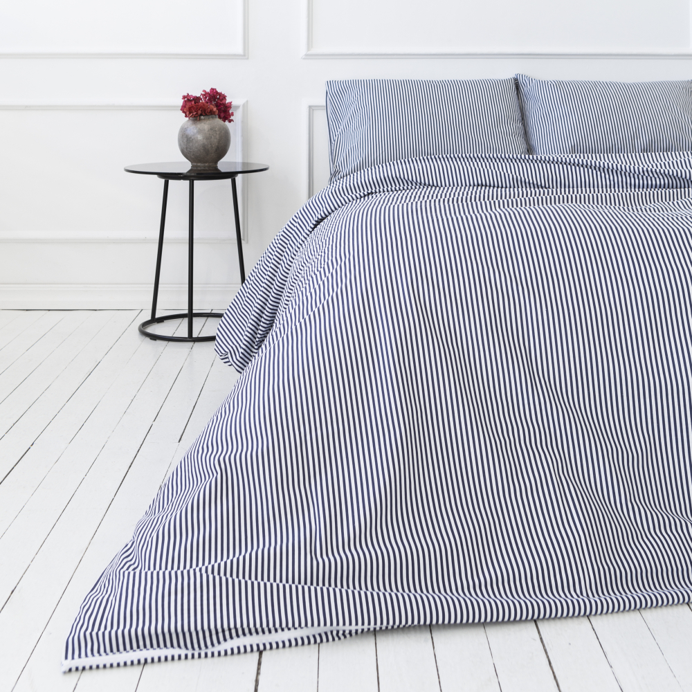 Bedding Set „Blue stripes“. Blue bedding sets, 140x200 cm, 160x200 cm, 200x200 cm. Blue-gray striped bedding set