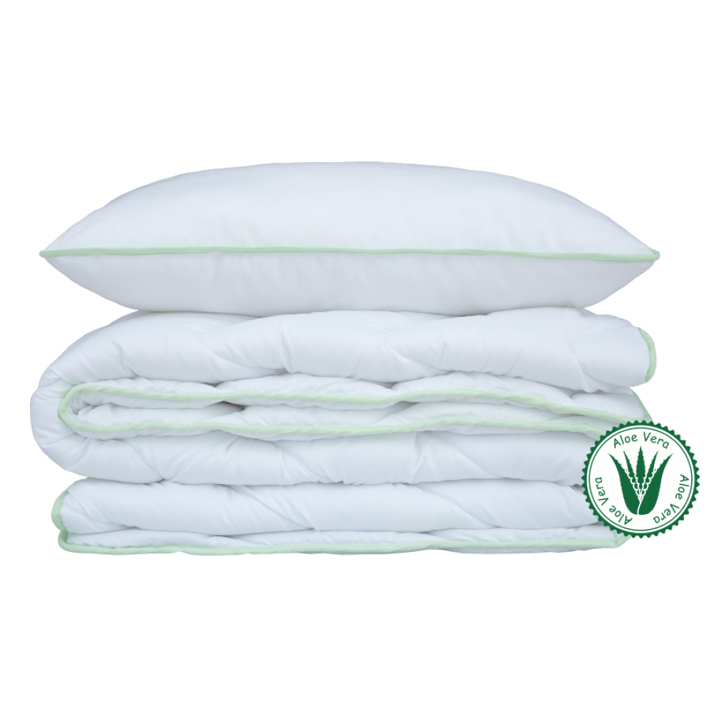 Pillow „Aloe vera“. Anti-allergic “aloe vera” pillow, fluffy and soft, ensures comfort every night.