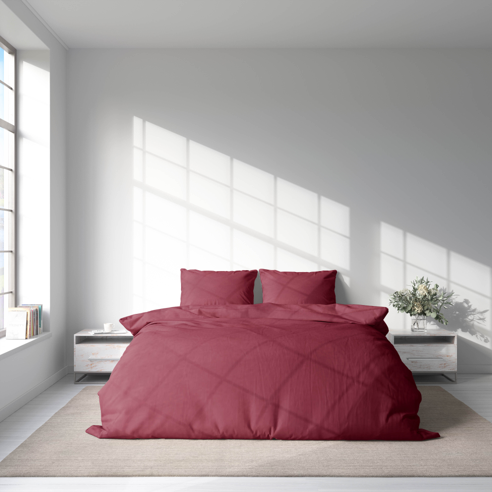 Bedding Set „Cardinal“. Cotton bedding sets, 140x200 cm. Deep red bedding for an elegant bedroom look