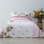Children’s Bedding Set „Bear“. Kids bedding, 140x200 cm. Kids' bedding set with pink details and cute animal illustrations.