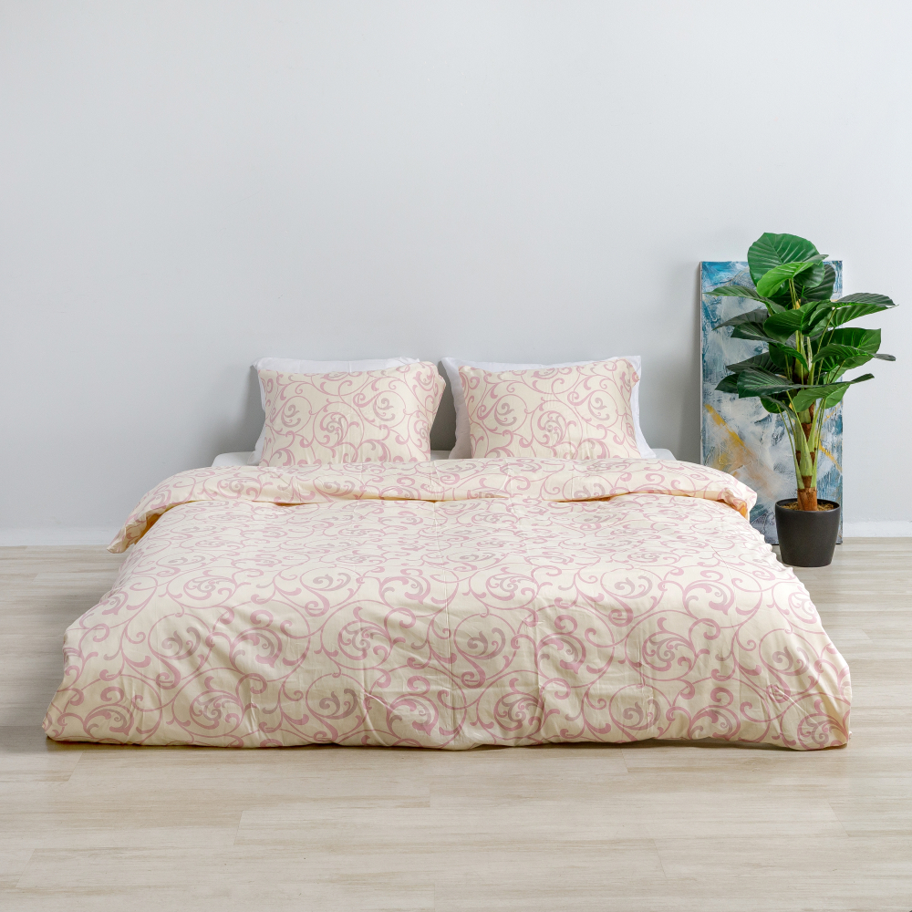 Premium Sateen Bedding Set „Pink curls“. Pink bedding, 160x200 cm, 200x200 cm, 200x220 cm
