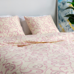 Premium Sateen Bedding Set „Pink curls“. Pink bedding, 160x200 cm, 200x200 cm, 200x220 cm