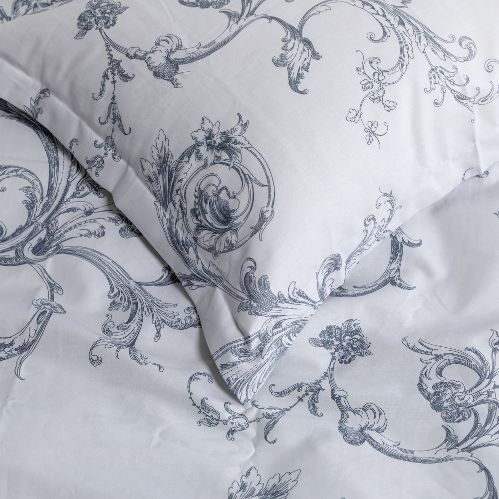 Premium Sateen Bedding Set „Michelle grey“. Bedding sets with plants, 200x200 cm