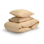 Cotton seersucker bedding set „Kora Peach“. Orange bedding sets, 140x200 cm, 160x200 cm, 200x220 cm. Beige bedding set
