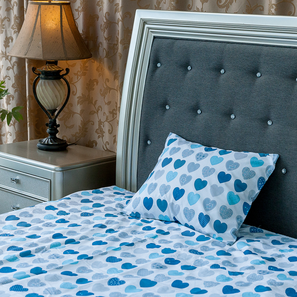 Bedding Set „Hearts“. Blue bedding sets, 140x200 cm