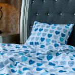 Bedding Set „Hearts“. Blue bedding sets, 140x200 cm