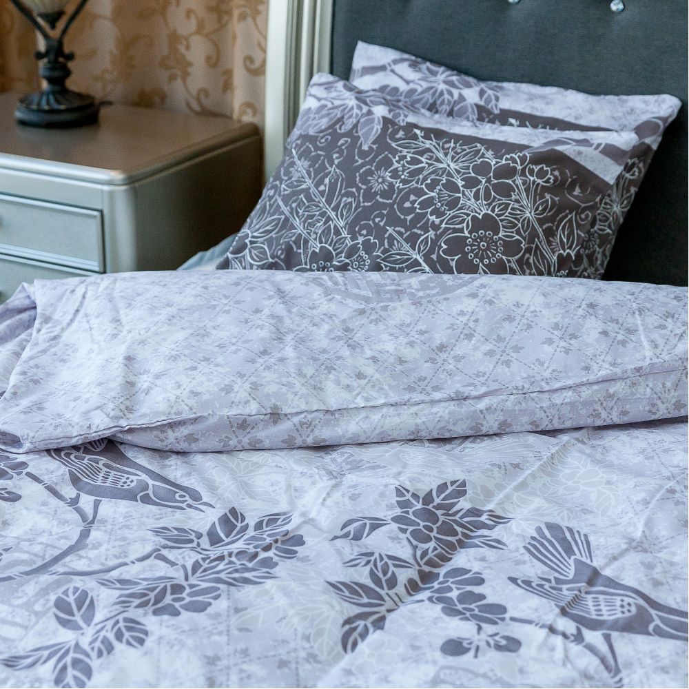Bedding Set „Bonsai“. Cotton bedding sets, 140x200 cm. Velvet-textured bedding with ornamental design