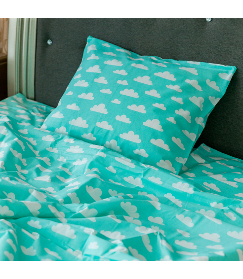 Children’s Bedding Set „Green Clouds“. Cotton bedding sets