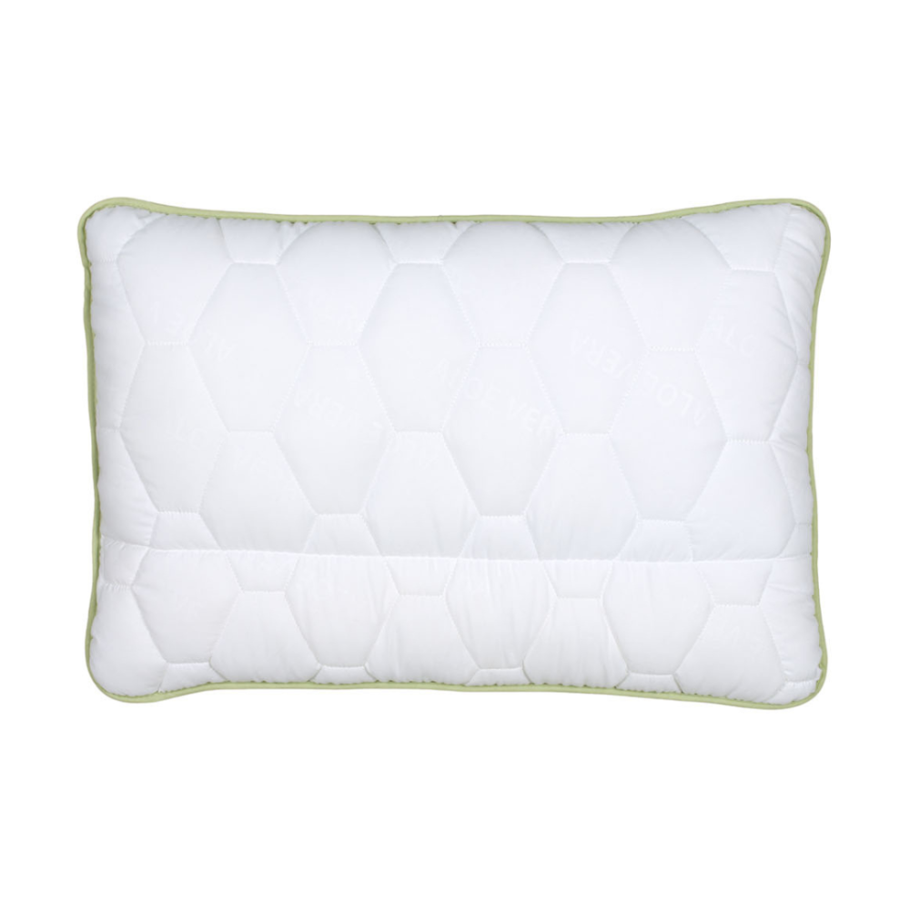 Ergonomic pillow „Aloe vera“. “aloe vera” ergonomic pillow – microfiber cover infused with aloe vera extract, filled with memory foam.