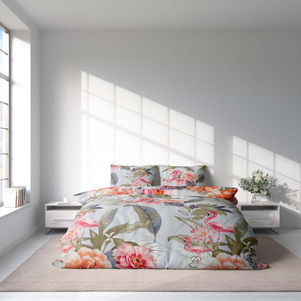 Bedding Set „Flamingo“. Patterned bedding sets, 140x200 cm