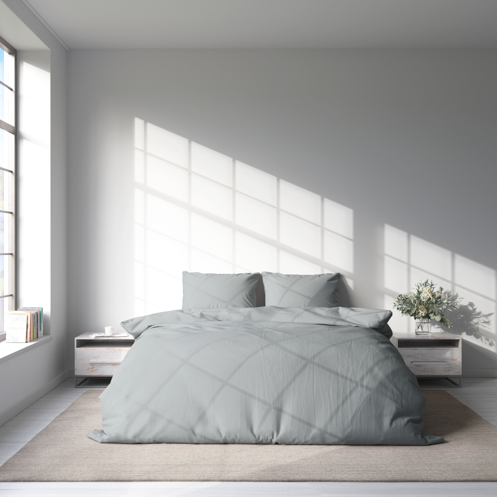 Bedding Set „Harbor“. Bedding sets 155x200, 140x200 cm, 150x200 cm, 160x200 cm, 200x200 cm, 200x220 cm, 220x240 cm. Elegant light grey bedding set, providing a chic and neutral touch to any bedroom.