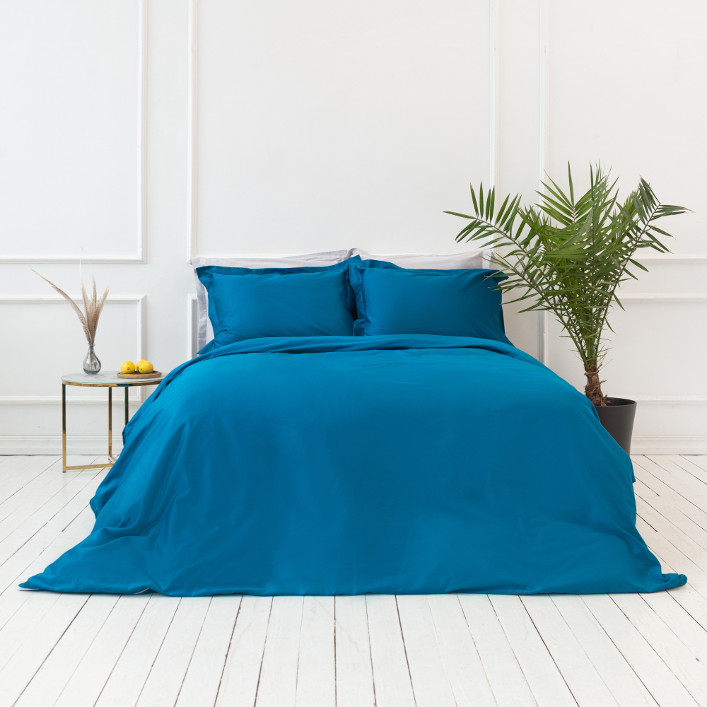 Premium Sateen Bedding Set „Turquoise“. Blue bedding sets, 200x200 cm