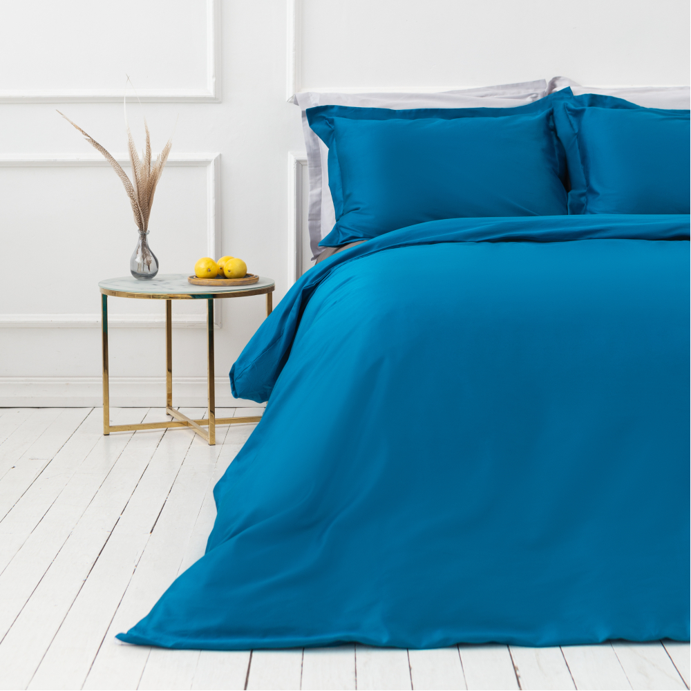Premium Sateen Bedding Set „Turquoise“. Blue bedding sets, 200x200 cm