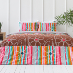 Bedding Set „Autumn“. Cotton bedding sets, 140x200 cm. Striped pillows and leaf-patterned duvet
