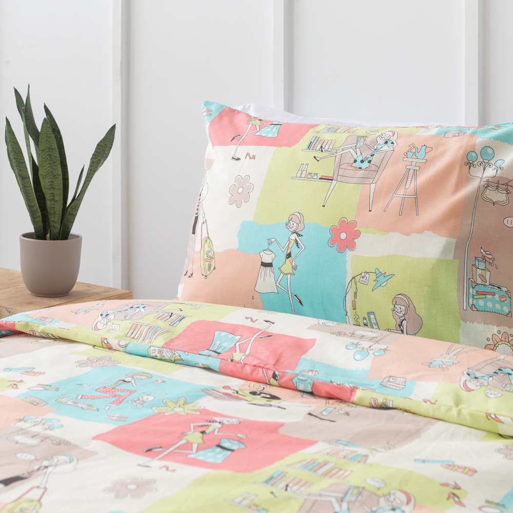 Children’s Bedding Set „Blonde“. Orange bedding sets, 140x200 cm