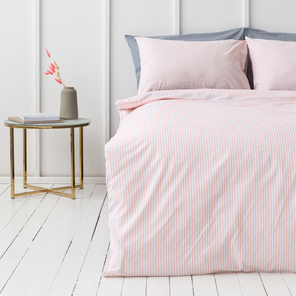 Bedding Set „Rose stripes“. Bedding sets 135x200, 140x200 cm. Pastel pink bedding for a minimalist look