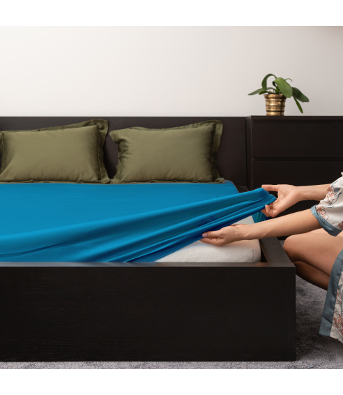 Satin fitted sheet "Turquoise". Fittedsheets