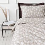 Bedding Set „Branch“. Cotton bedding sets, 140x200 cm. Floral bedding in natural earthy tones