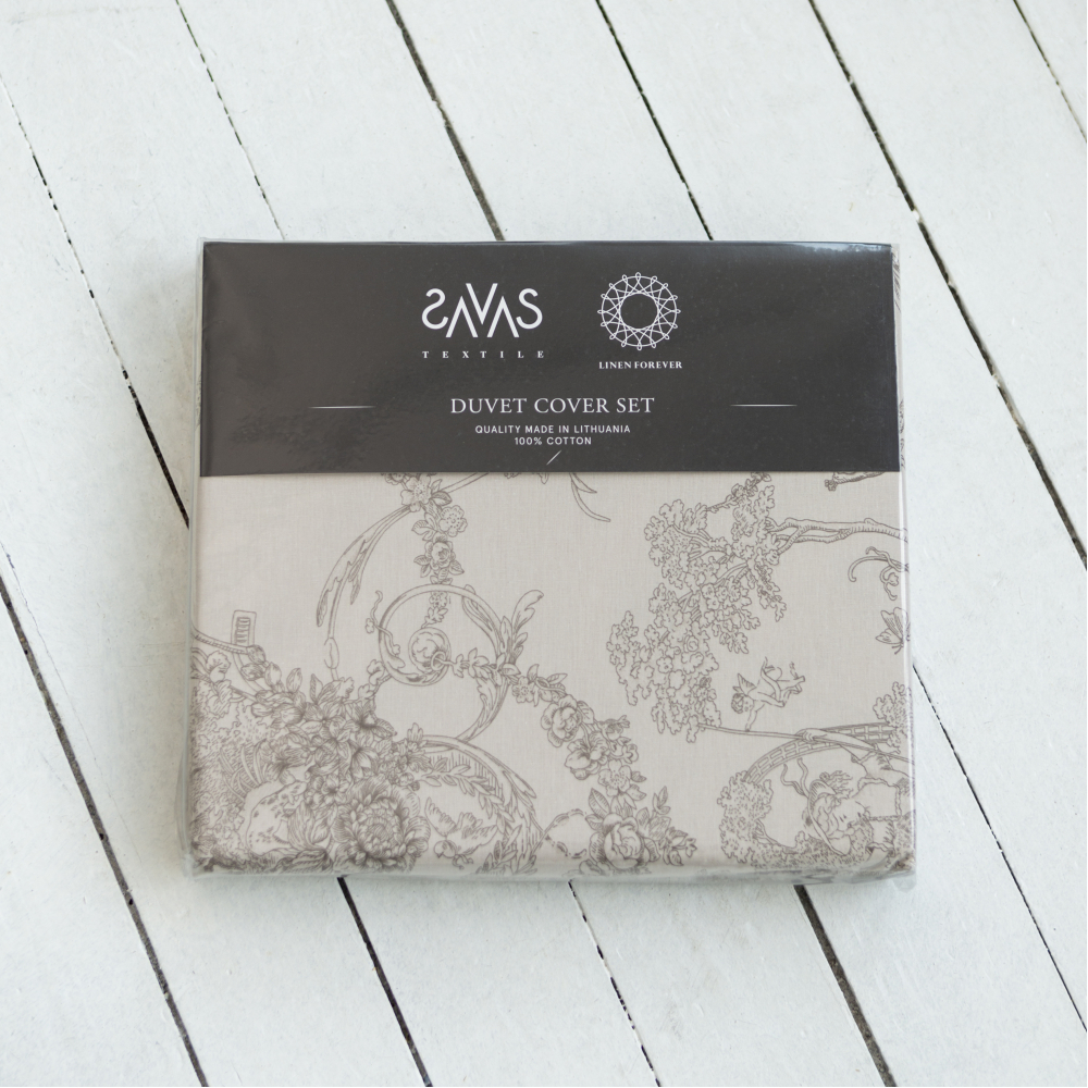 Bedding Set „Toile de Jouy grey“. Patterned bedding sets, 140x200 cm, 160x200 cm