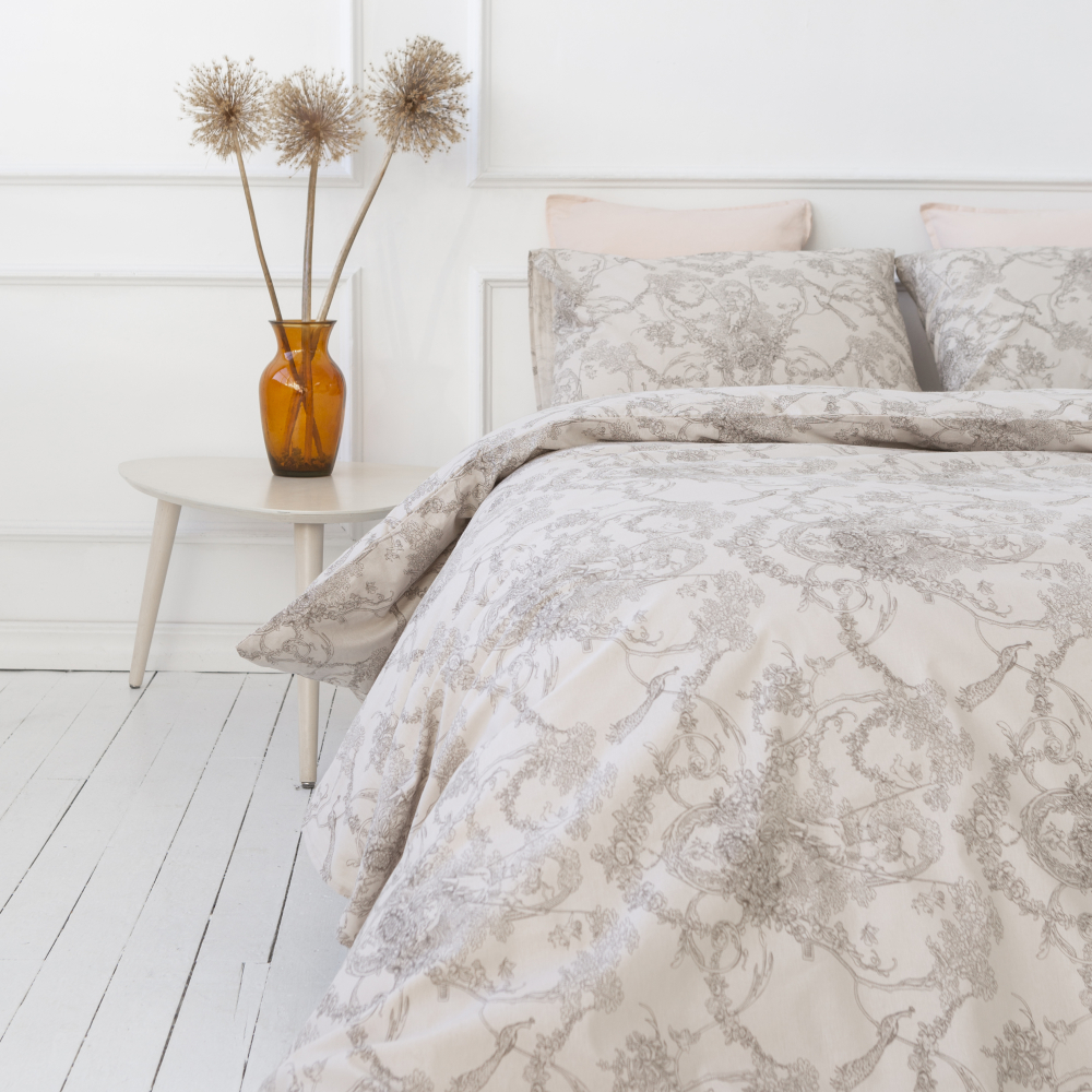 Bedding Set „Toile de Jouy grey“. Patterned bedding sets, 140x200 cm, 160x200 cm