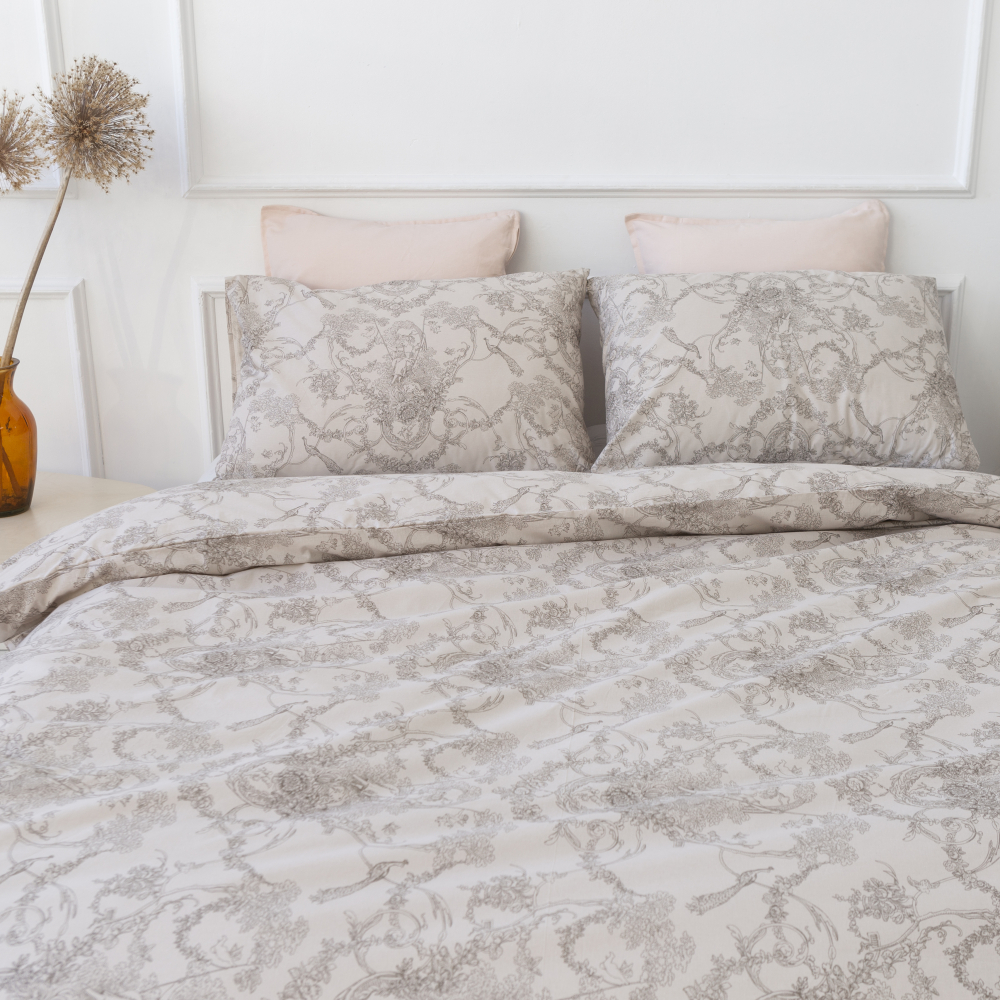 Bedding Set „Toile de Jouy grey“. Patterned bedding sets, 140x200 cm, 160x200 cm