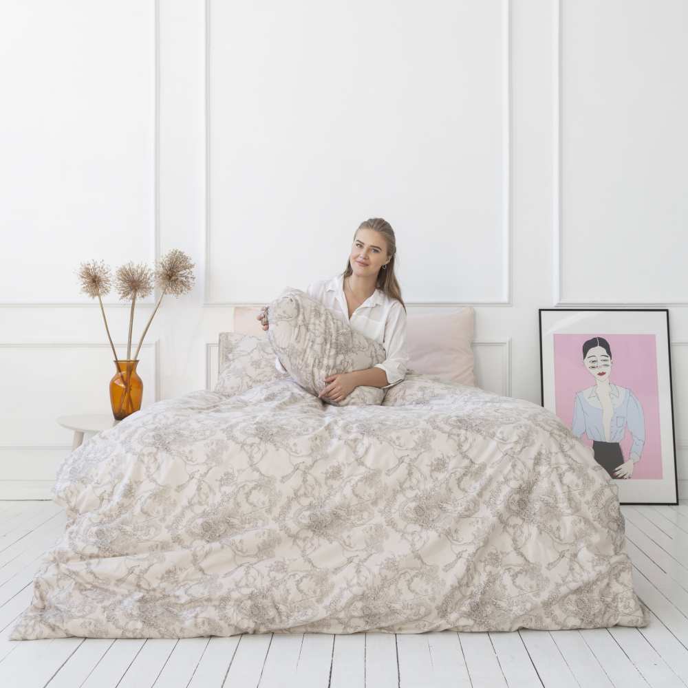 Bedding Set „Toile de Jouy grey“. Patterned bedding sets, 140x200 cm, 160x200 cm